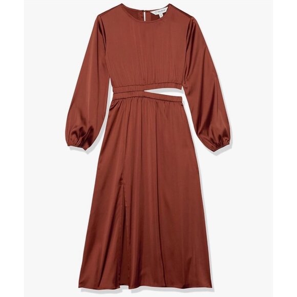 The drop Womens Cutout Midi Dress Long Sleeve Rust Satin - Picture 3 of 4